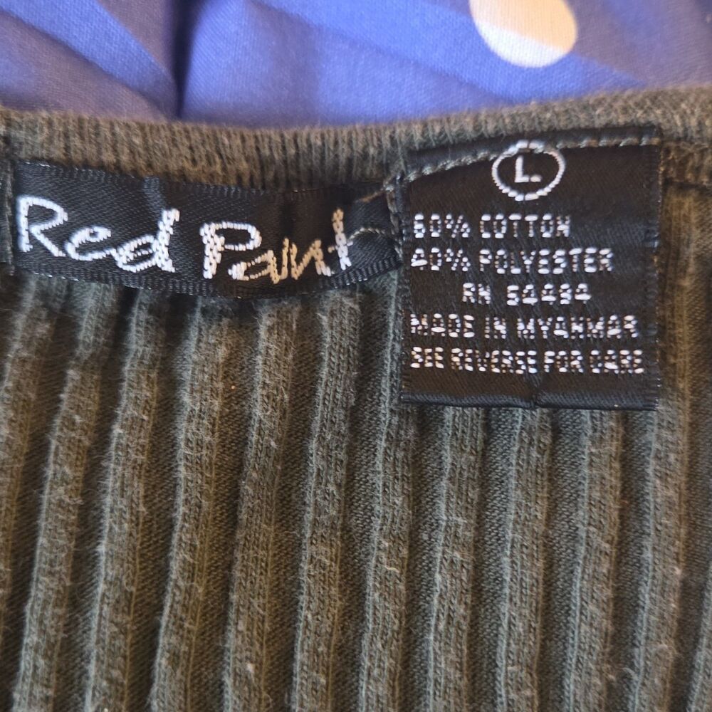 Red Paint Women's Olive Green Ribbed Knit Sleeveless V-Neck Tank Top Size L - Picture 2 of 4